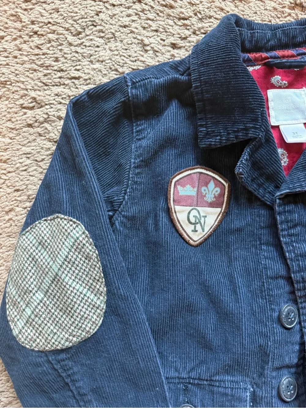 3T Toddler Kids Navy Corduroy Jacket with Patch Elbow Detail